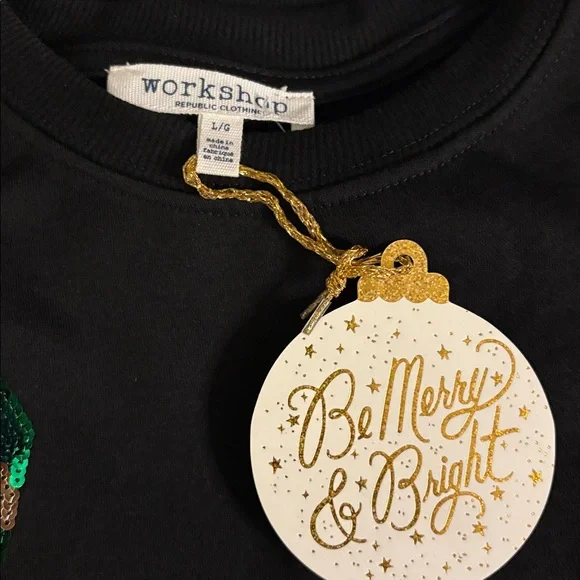 WORKSHOP Black LONG sleeve TOP size small  with sequined festive presents 🎁 - Picture 3 of 8